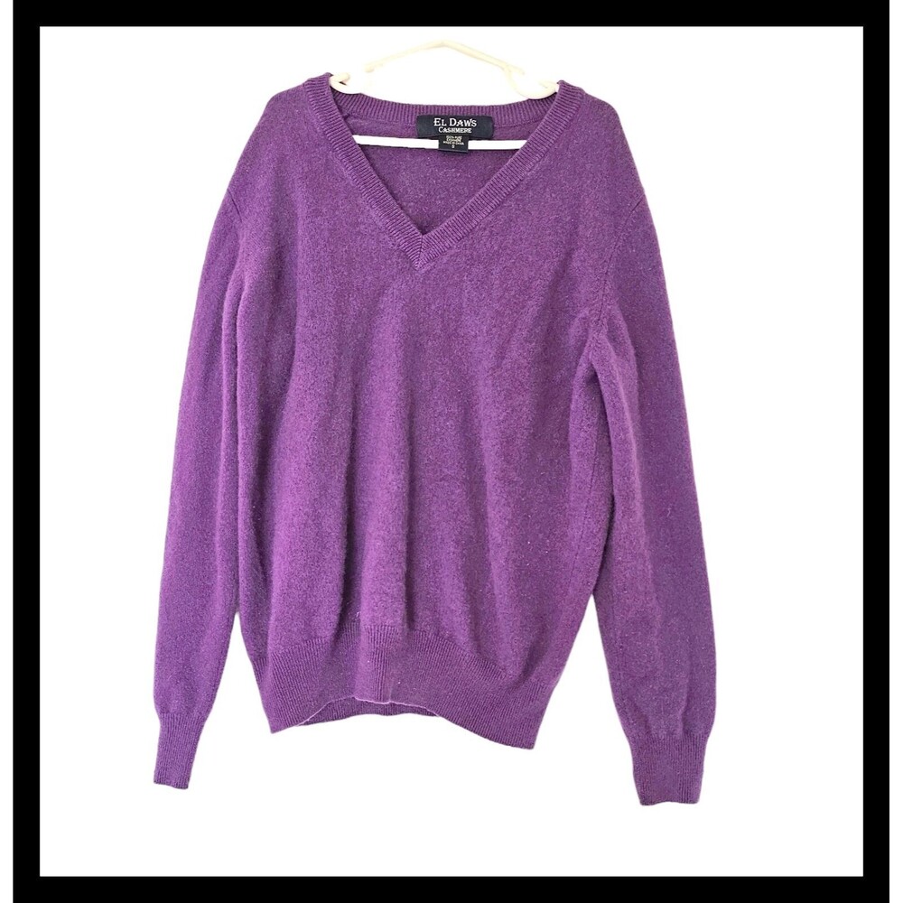 El‎ Daws Sweater Womens Small S 100% Cashmere V Neck Pullover Lightweight Knit